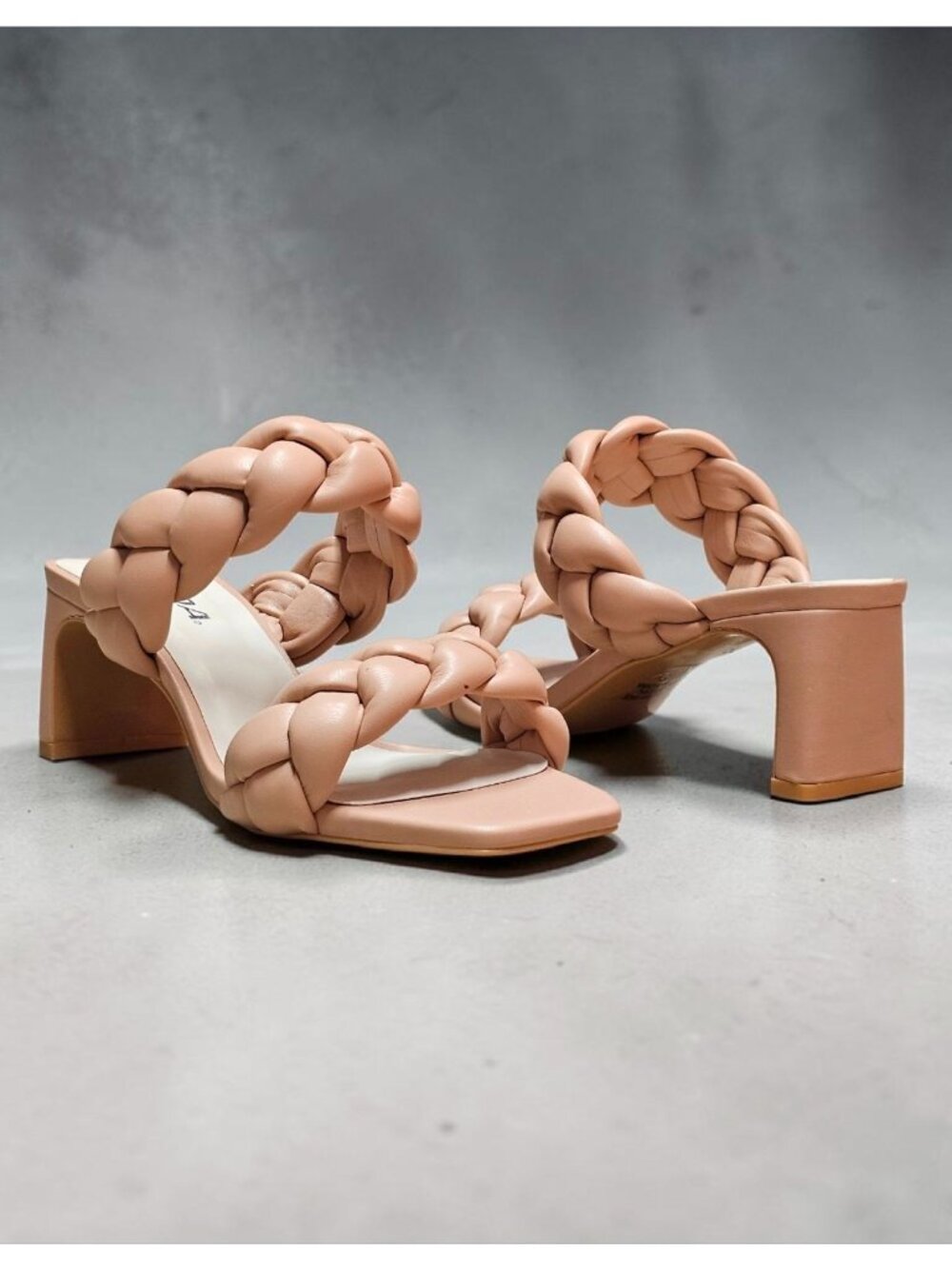 Braided Strap Nude Block Heel Sandals For Women